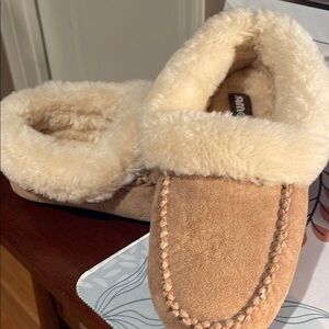 LAM Tan Shearling Slippers